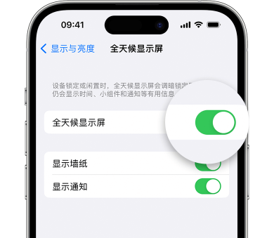 长白苹果15预约维修分享iPhone15如何设置全天候显示屏幕可见 